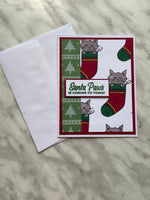 Grey Cat Santa Paws Christmas Card