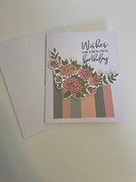 Pink Rose Striped Birthday Card