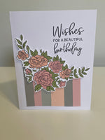 Pink Rose Striped Birthday Card