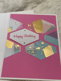 Pink, Blue and Gold Birthday Card