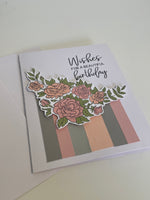 Pink Rose Striped Birthday Card