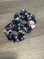 Navy Floral Scrunchie