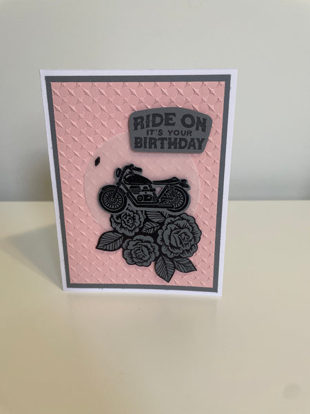 Pink Motorcycle Birthday Card