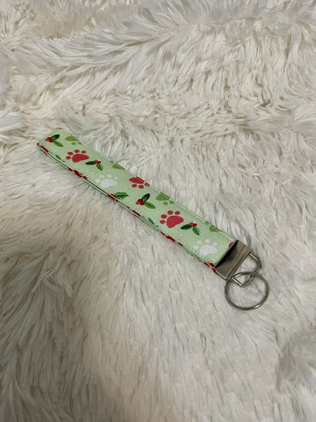 Holiday Paw Print Keychain Wristlet