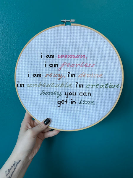 10” I am Woman Cross Stitch